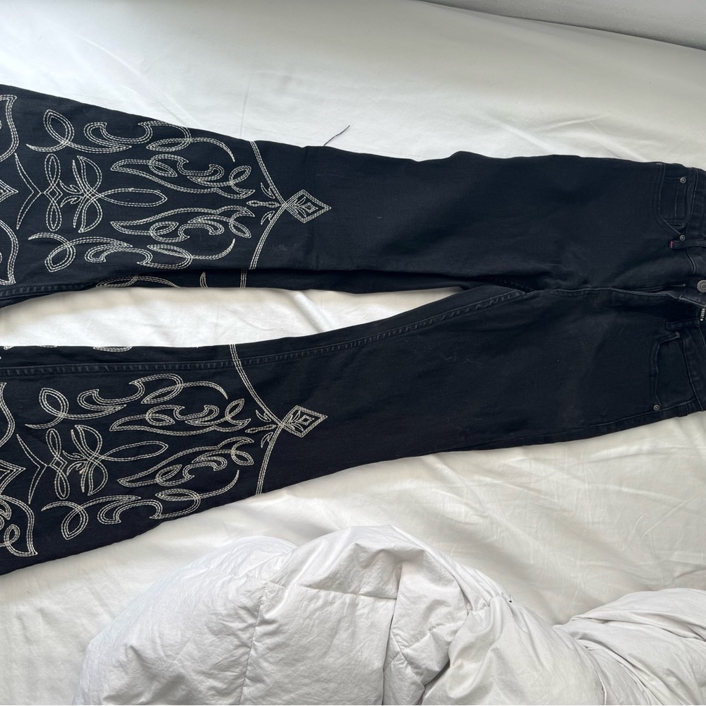 Embroidered Black Flare Jeans